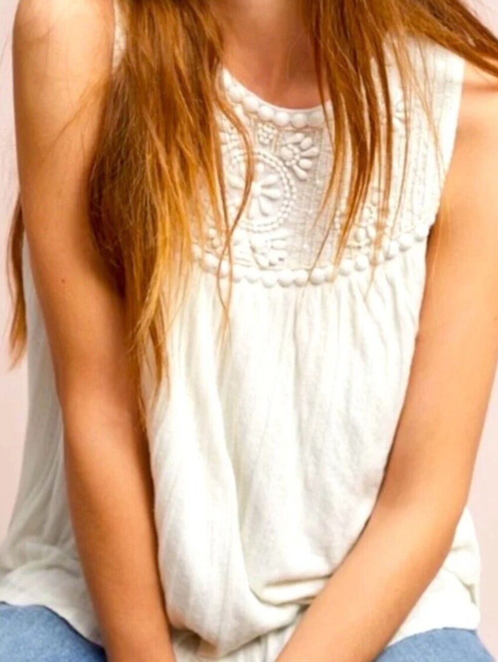 Moulinette Soeurs by Anthropologie White Beaded Sleeveless Top - Size - Small